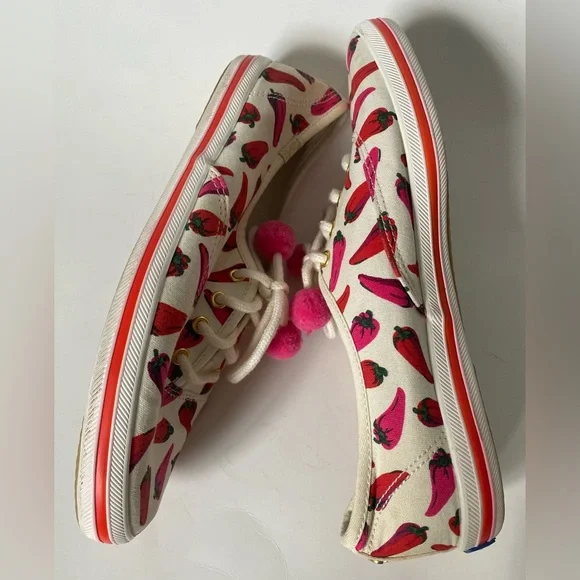 Keds x Kate Spade Chili Pepper Sneakers Size US 6 Spring Summer Pink Pompom - Picture 8 of 9